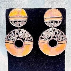 Signed Edgar Berebi Enamel Earrings, Filigree, Peach, Gold, Limited Production